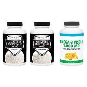Health Food Magnesium Bisglycinaat duo-pak 2x 180 tabletten + Gratis Gezonderwinkelen Visolie 120 capsules