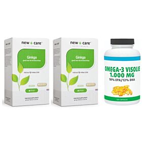 New Care Ginkgo (Biloba) duo-pak 2x 60 capsules + gratis Gezonderwinkelen Visolie 120 capsules